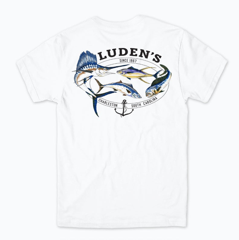 Luden's Classic Fish Pocket Tee - White