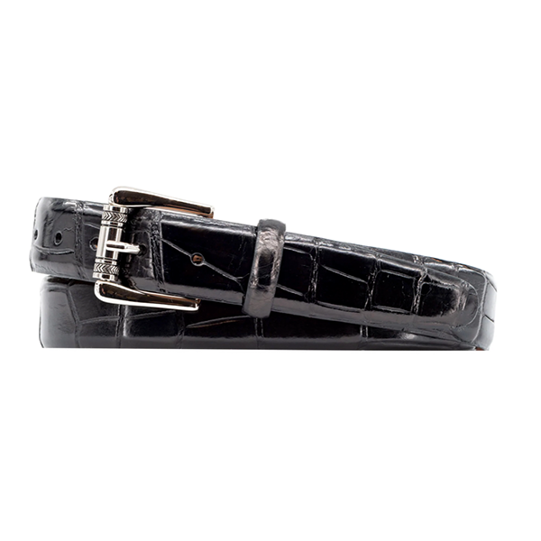 Jefferson 2 Buckle Authentic Alligator Belt - Black