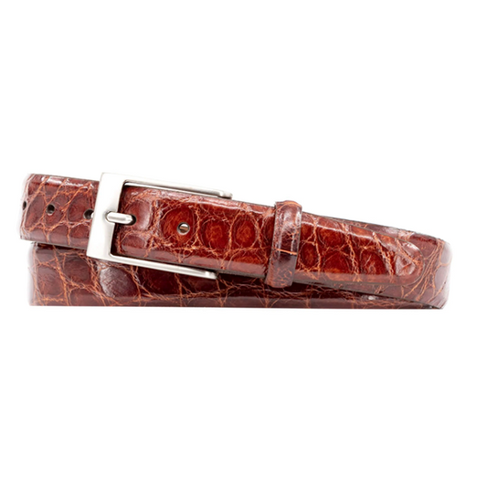 Jefferson 2 Buckle Authentic Alligator Belt - Chestnut