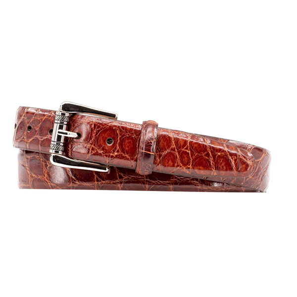 Jefferson 2 Buckle Authentic Alligator Belt - Chestnut