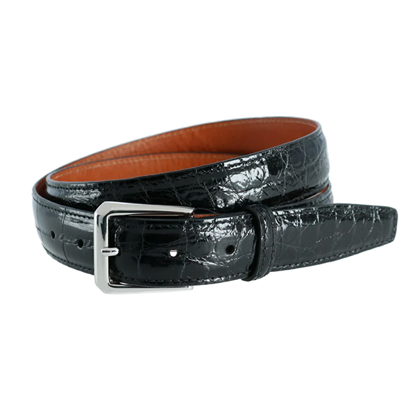 Classic 30MM Genuine Glazed Alligator Belt - Black