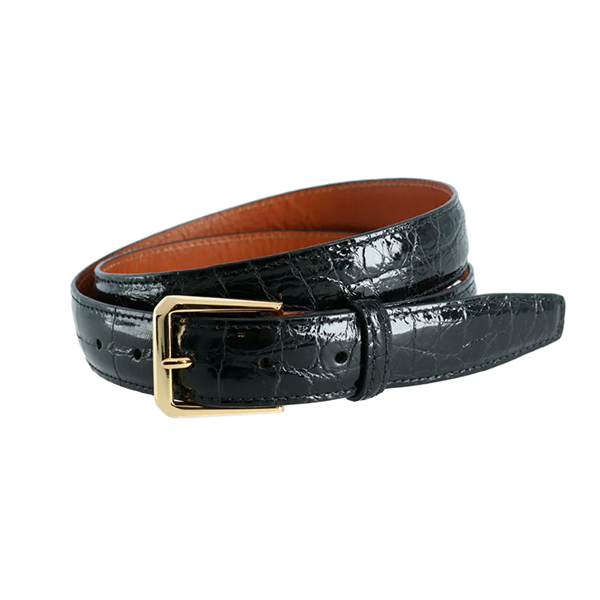 Classic 30MM Genuine Glazed Alligator Belt - Black