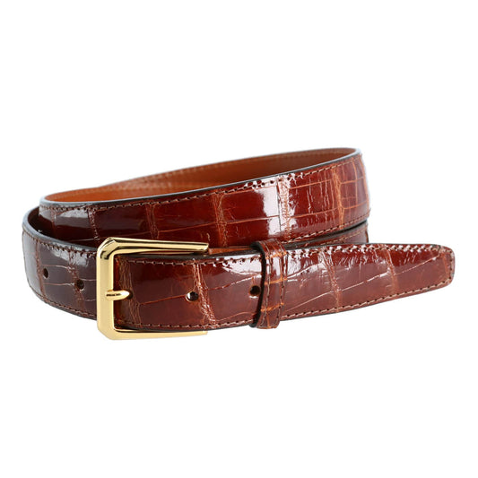 Classic 30MM Genuine Glazed Alligator Belt - Chestnut