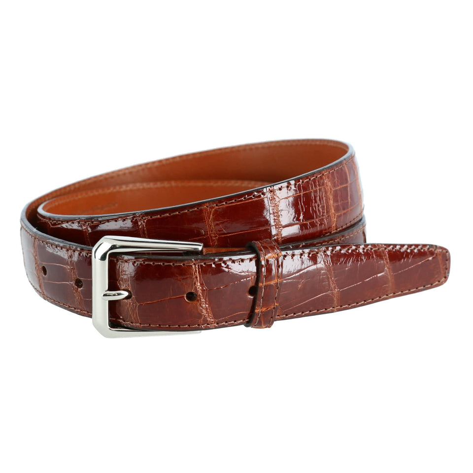 Classic 30MM Genuine Glazed Alligator Belt - Chestnut